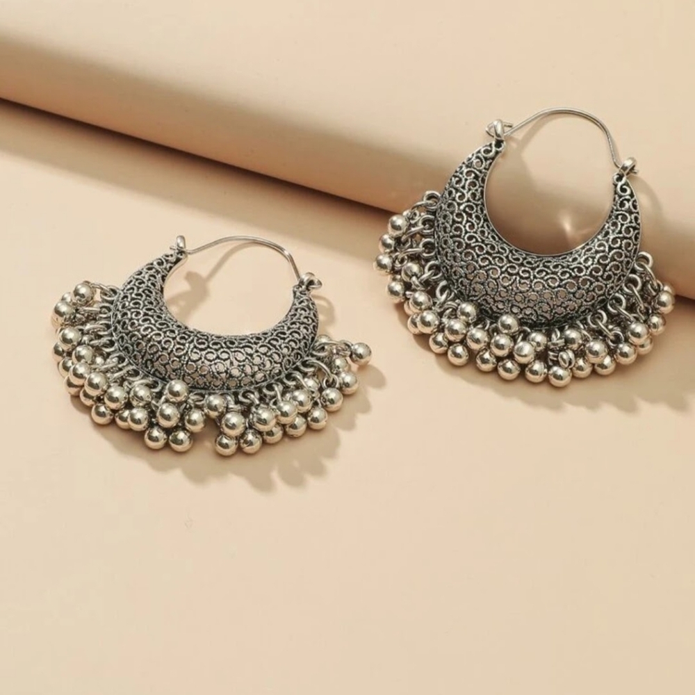 Antique silver tassle jhumka/ Indian pakistani jewellery/ Indian wedding jewelry